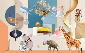 动物太空儿童房背景墙图片