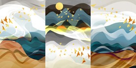 晶瓷画 抽象画 金线山水