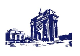 手绘凯旋门建筑矢量图