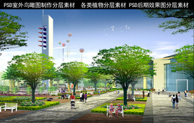 室外商业广场透视绿化园林效果图