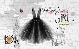 砖墙时尚小黑裙服装店工装背景墙