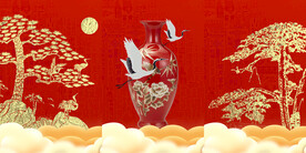 晶瓷画 抽象画 迎客松 仙鹤