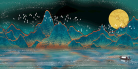 晶瓷画 抽象画 蓝色山川