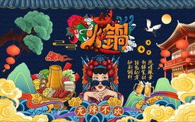 工装 国潮火锅插画背景图片