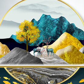 装饰画 新中式 麋鹿