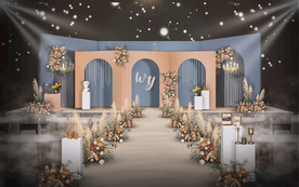 蓝橙色婚礼仪式区