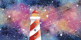 晶瓷画 夜晚星空 灯塔