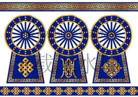 蒙古族勒勒车蓝色矢量