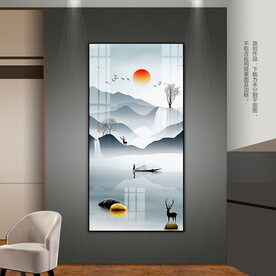 水墨山水玄关装饰画晶瓷画床头画