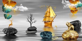 晶瓷画 抽象画 帆船