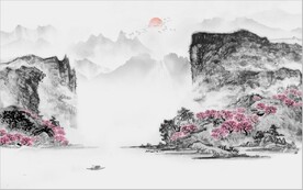 中式水墨山水风景国画电视背景墙