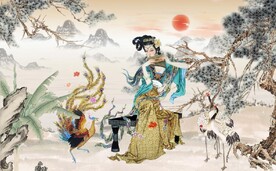 中式仕女凤凰国画电视背景墙