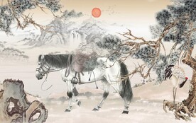 中式水墨骏马风景国画电视背景墙