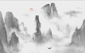 中式水墨山水国画电视背景墙