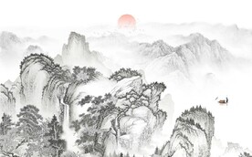 中式水墨山水国画电视背景墙