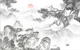 中式水墨山水国画电视背景墙