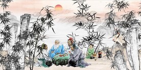 中式茶道茶文化水墨国画背景墙