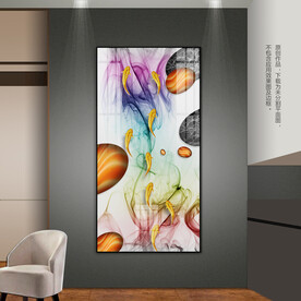九鱼图客厅玄关装饰画晶瓷画挂画