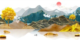 金山麋鹿发财树三联画