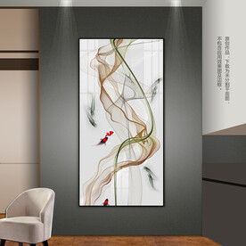 九鱼图玄关装饰画床头画晶瓷画