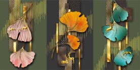 轻奢麋鹿银杏叶三联画