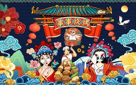 国潮烧烤美食工装背景墙图片