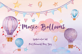 卡通热气球白云背景墙儿童房壁画