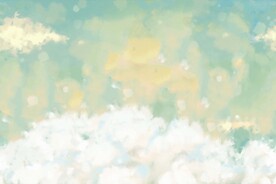 卡通水彩白云背景墙壁画可循环