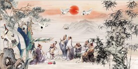 竹林七贤水墨国画电视背景墙