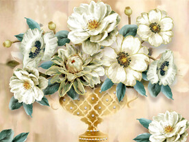 晶瓷画 白色牡丹花 花瓶