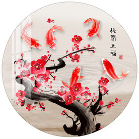 梅开五福梅花圆形装饰画