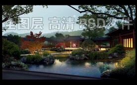 中式庭院夜景