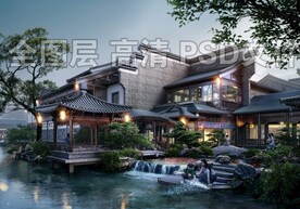 古建商业叠水效果图