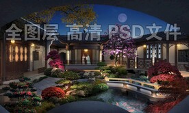 园林古建夜景效果图