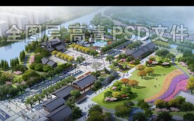 园林古建鸟瞰效果图