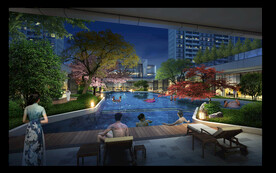 小区游泳池夜景