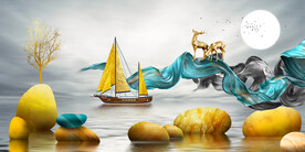 晶瓷画 山水风景 石头