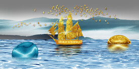 晶瓷画 山水风景 帆船