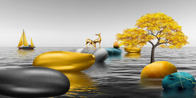 晶瓷画 山水风景 石头