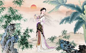中式水墨古代仕女国画电视背景墙