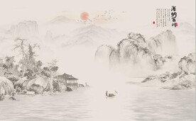 简约水墨山水风景国画电视背景墙