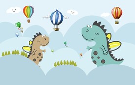 卡通恐龙气球儿童房背景墙壁画