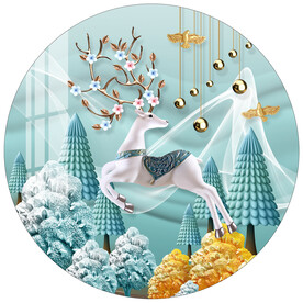 小清新北欧麋鹿线条圆形装饰画