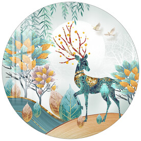 抽象叶子麋鹿圆形装饰画