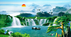 山水风景瀑布背景墙