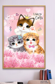 可爱卡通花丛猫咪装饰画