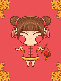 手绘卡通新年小女孩插画设计