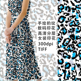 手绘豹纹 数码印花
