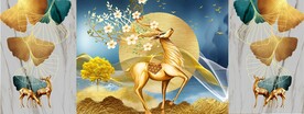 新中式麋鹿三联画