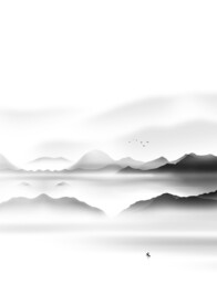 高清分层水墨推拉门写真图